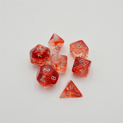 Glow in the Dark - Nebula Red Silver Luminary Dice Set -  Rollespilsterninger - Chessex